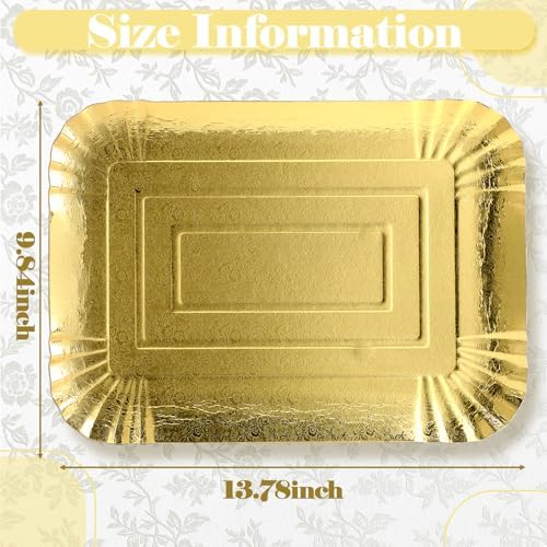 20 Pcs Gold Serving Trays and Platters Bulk Disposable Paper Rectangle Gold Party Platters Decorative Food, alternate view 3