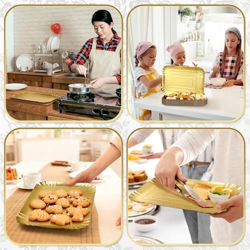 20 Pcs Gold Serving Trays and Platters Bulk Disposable Paper Rectangle Gold Party Platters Decorative Food, alternate view 5