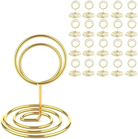 20 Pcs Gold Table Number Holders, 2.5-Inch Place Card Holders With Widened Base, Wire Photo Stands for Tables
