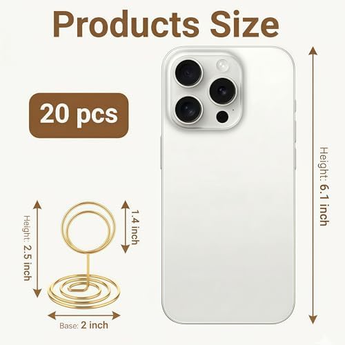 20 Pcs Gold Table Number Holders, 2.5-Inch Place Card Holders With Widened Base, Wire Photo Stands for Tables, alternate view
