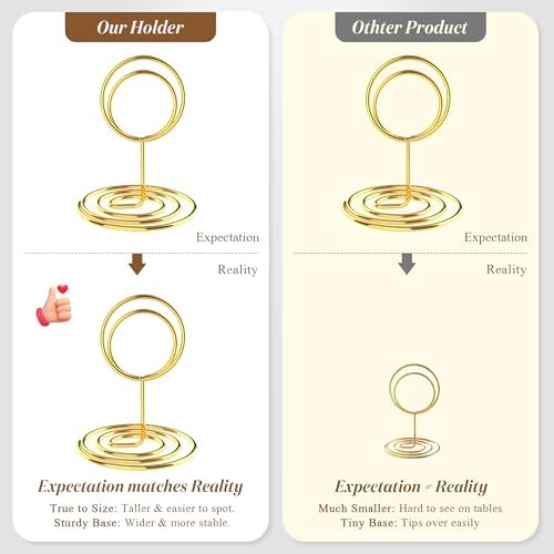 20 Pcs Gold Table Number Holders, 2.5-Inch Place Card Holders With Widened Base, Wire Photo Stands for Tables, alternate view