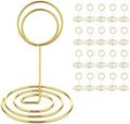 20 Pcs Gold Table Number Holders, 4-Inch Place Card Holders With Widened Base, Wire Photo Stands for Tables