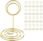 20 Pcs Gold Table Number Holders, 4-Inch Place Card Holders With Widened Base, Wire Photo Stands for Tables