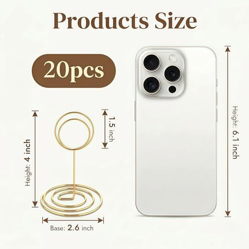 20 Pcs Gold Table Number Holders, 4-Inch Place Card Holders With Widened Base, Wire Photo Stands for Tables, alternate view 3