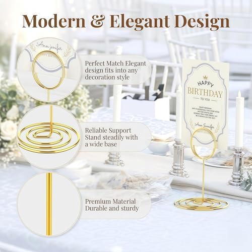 20 Pcs Gold Table Number Holders, 4-Inch Place Card Holders With Widened Base, Wire Photo Stands for Tables, alternate view 5