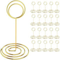 20 Pcs Gold Table Number Holders, 5-Inch Place Card Holders With Widened Base, Wire Photo Stands for Tables