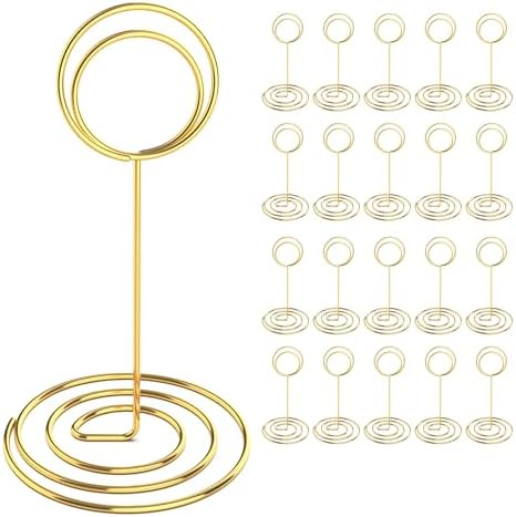 20 Pcs Gold Table Number Holders, 5-Inch Place Card Holders With Widened Base, Wire Photo Stands for Tables