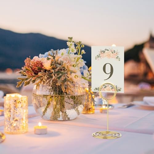 20 Pcs Gold Table Number Holders, 5-Inch Place Card Holders With Widened Base, Wire Photo Stands for Tables, alternate view 2