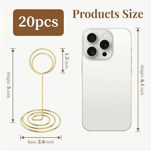 20 Pcs Gold Table Number Holders, 5-Inch Place Card Holders With Widened Base, Wire Photo Stands for Tables, alternate view 3