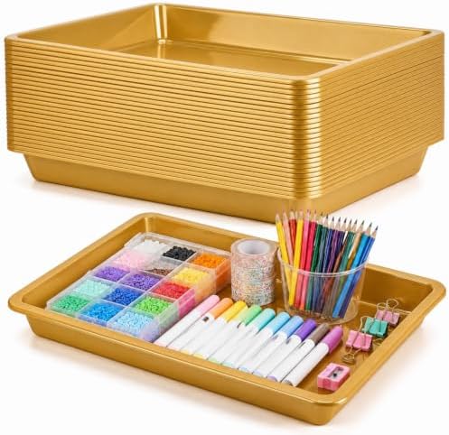 20 Pcs Large Plastic Tray for Serving Food, 16 x 11 Inch, Gold in 16 x 11 Inch in Gold