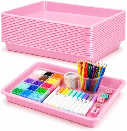 20 Pcs Large Plastic Tray for Serving Food, 16 x 11 Inch, Light Pink in about 16 x 11 x 1.2 inches/ 40 x 28 x 3