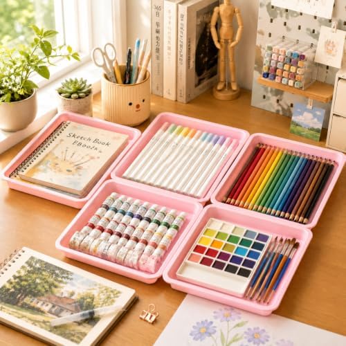 20 Pcs Large Plastic Tray for Serving Food, 16 x 11 Inch, Light Pink in about 16 x 11 x 1.2 inches/ 40 x 28 x 3, alternate