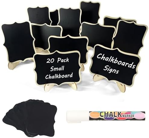 20 PCS Mini Chalkboards Signs, 4 x 3 Small Chalkboard Labels with Stands in Black