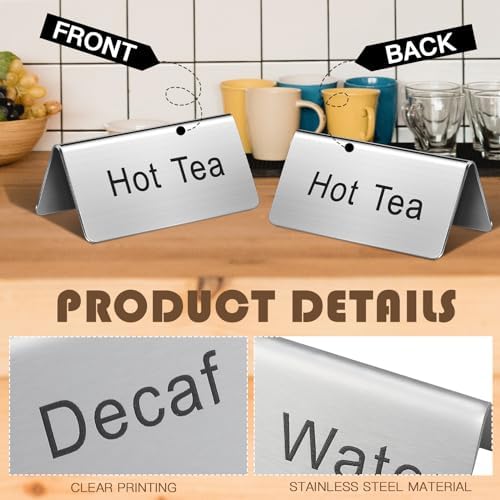20 Pcs Stainless Steel Table Tent Sign Coffee Signs Tea Beverage Table Display for Party Buffet Restaurant, alternate view 4