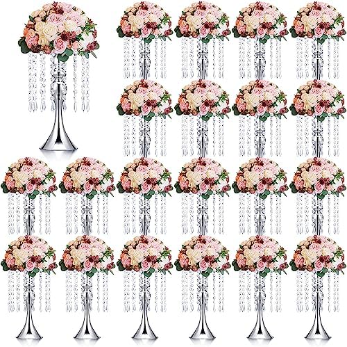 20 Pcs Wedding Centerpieces for Table Crystal Flower Stand, Silver in 13 Inch in Silver