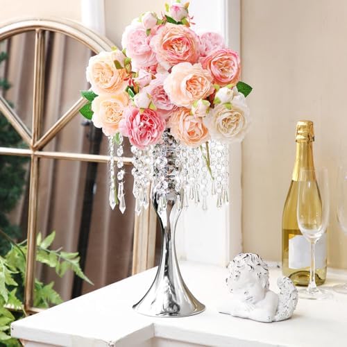 20 Pcs Wedding Centerpieces for Table Crystal Flower Stand, Silver in 13 Inch in Silver, alternate view 2