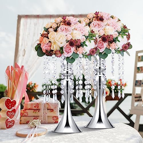 20 Pcs Wedding Centerpieces for Table Crystal Flower Stand, Silver in 13 Inch in Silver, alternate view 5