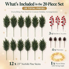 20-Piece 23" Norfolk Pine Stems, Artificial Pine Branches with LED Lights, alternate view 4