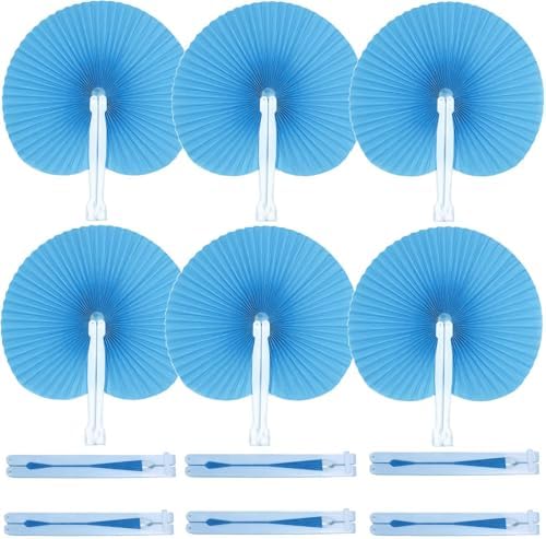 20 Pieces Blue Round Paper Fans