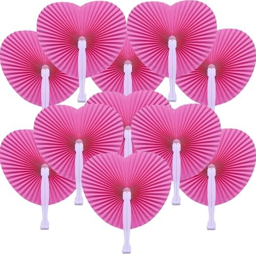 20 Pieces Pink Heart Paper Fans