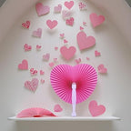 20 Pieces Pink Heart Paper Fans, alternate view 2