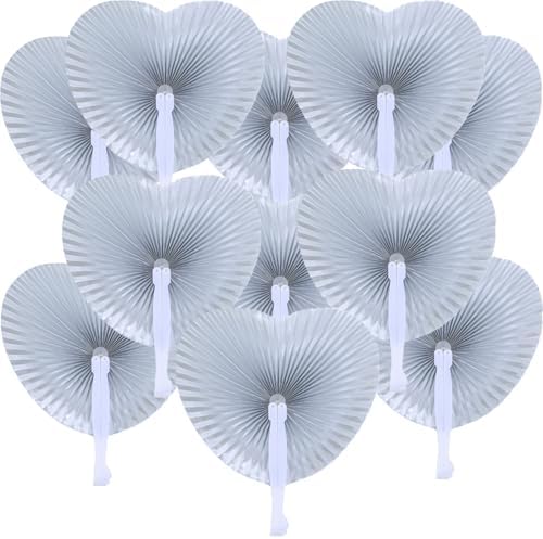 20 Pieces Silver Heart Paper Fans