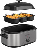 20 QT Electric Roaster Oven with Self-Basting Lid, 3 Compartments, and Keep Warm Function, Full-Range