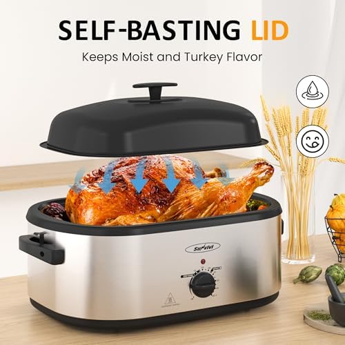 20 QT Electric Roaster Oven with Self-Basting Lid, 3 Compartments, and Keep Warm Function, Full-Range, alternate view 4