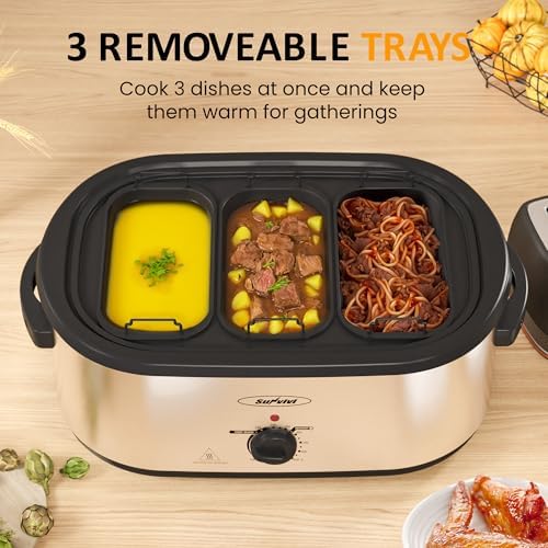 20 QT Electric Roaster Oven with Self-Basting Lid, 3 Compartments, and Keep Warm Function, Full-Range, alternate view 5