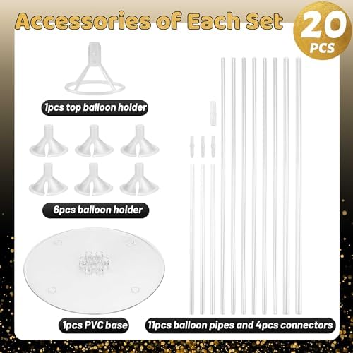 20 Sets Balloon Stand Kit, Balloon Sticks with Base in 20 Count (Pack of 1) in 20 Pack Clear, alternate view 4