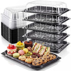 20 Sets Catering Trays with Lids, 12x8.5 Inch Heavy Duty Reusable Plastic Serving Trays with Lids, Catering