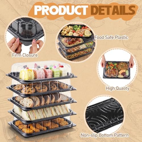 20 Sets Catering Trays with Lids, 12x8.5 Inch Heavy Duty Reusable Plastic Serving Trays with Lids, Catering, alternate view 3