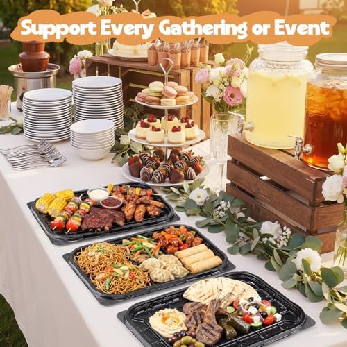 20 Sets Catering Trays with Lids, 12x8.5 Inch Heavy Duty Reusable Plastic Serving Trays with Lids, Catering, alternate view 6