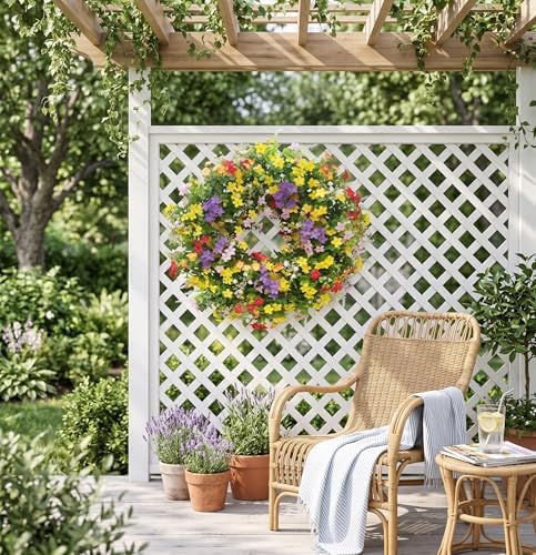 20" Spring Summer Wreath for Front Door Outside - Boxwood Greenery Wreath in Yellow, alternate view 3