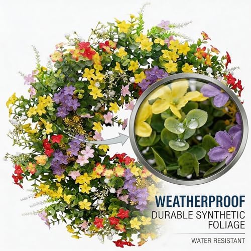 20" Spring Summer Wreath for Front Door Outside - Boxwood Greenery Wreath in Yellow, alternate view 4