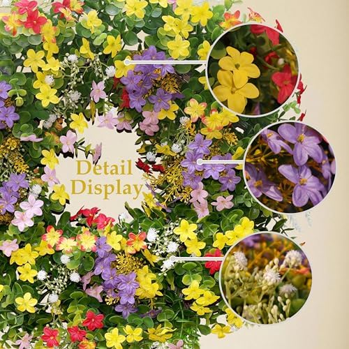 20" Spring Summer Wreath for Front Door Outside - Boxwood Greenery Wreath in Yellow, alternate view 5