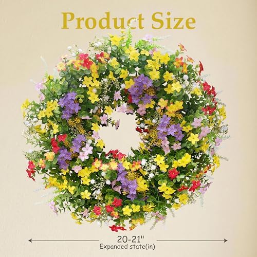20" Spring Summer Wreath for Front Door Outside - Boxwood Greenery Wreath in Yellow, alternate view 7
