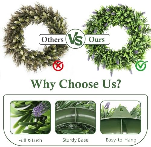20" Spring Summer Wreaths for Front Door, Artificial Floral Wreath, Green Foliage Wreath for Wall Window, alternate view 5