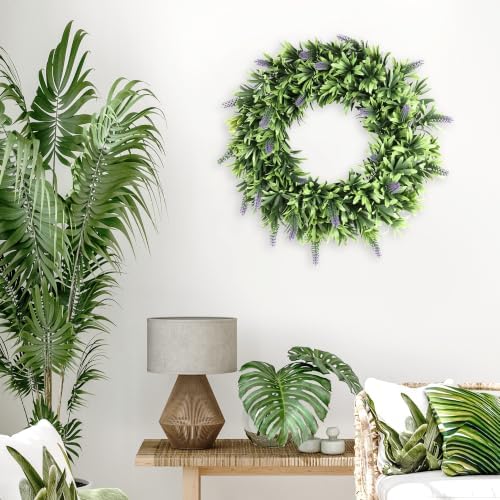 20" Spring Summer Wreaths for Front Door, Artificial Floral Wreath, Green Foliage Wreath for Wall Window, alternate view 6