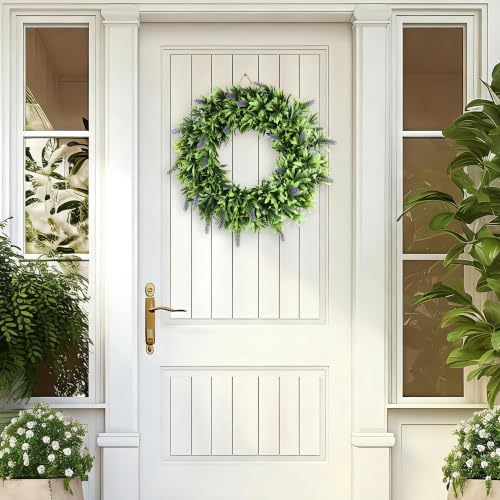 20" Spring Summer Wreaths for Front Door, Artificial Floral Wreath, Green Foliage Wreath for Wall Window, alternate view 7