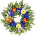 20" Spring Summer Wreaths for Front Door with Blue Hydrangea and Sunflower, Greenery Wreaths with Artificial
