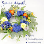 20" Spring Summer Wreaths for Front Door with Blue Hydrangea and Sunflower, Greenery Wreaths with Artificial, alternate view