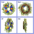 20" Spring Summer Wreaths for Front Door with Blue Hydrangea and Sunflower, Greenery Wreaths with Artificial, alternate view