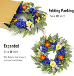20" Spring Summer Wreaths for Front Door with Blue Hydrangea and Sunflower, Greenery Wreaths with Artificial, alternate view
