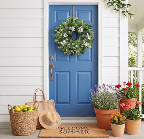 20" Stephanotis Spring Summer Wreath for Front Door - White Floral Wreath in White With Green, alternate view 2