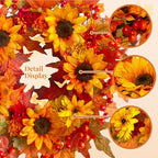 20" Sunflower Fall Wreath for Front Door Outside with Maple Leaves & Berry in Yellow, alternate view 2