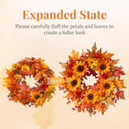 20" Sunflower Fall Wreath for Front Door Outside with Maple Leaves & Berry in Yellow, alternate view 3