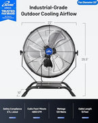 20" Wall Mounted/Floor Stand Variable Speed Indoor/Outdoor Fan, Industrial grade for Patio, Greenhouse, Garage, alternate