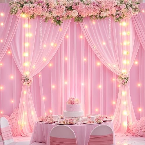 20 x 10ft Baby Pink Backdrop Curtains with Lights String in W5' x H10'(4 panels) in Baby Pink
