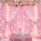 20 x 10ft Baby Pink Backdrop Curtains with Lights String in W5' x H10'(4 panels) in Baby Pink